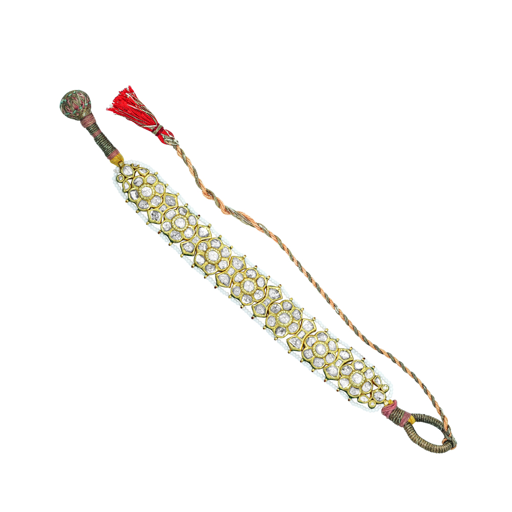 Polki Bracelet with Gold Lattice Design